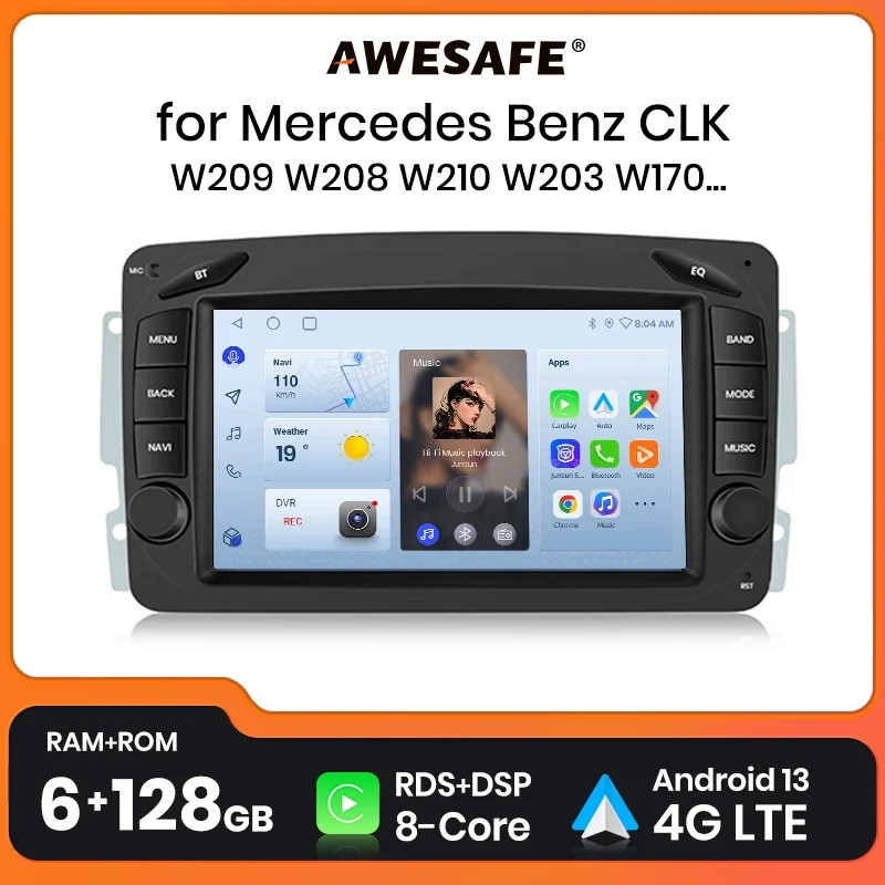 AWESAFE Wireless CarPlay Android Auto Radio for Mercedes Benz CLK W209 W203 W463 W168 Car Multimedia Player GPS 2 din autoradio