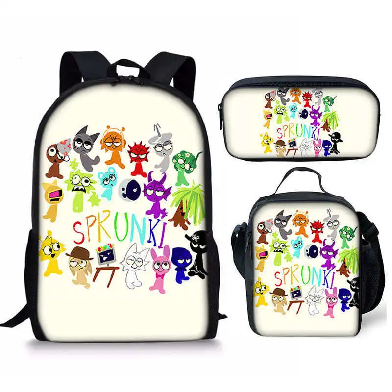 

Cartoon Popular Novelty Sprunki 3D Print 3pcs/Set Student School Bags Laptop Daypack Backpack Crossbody Lunch bag Pencil Case