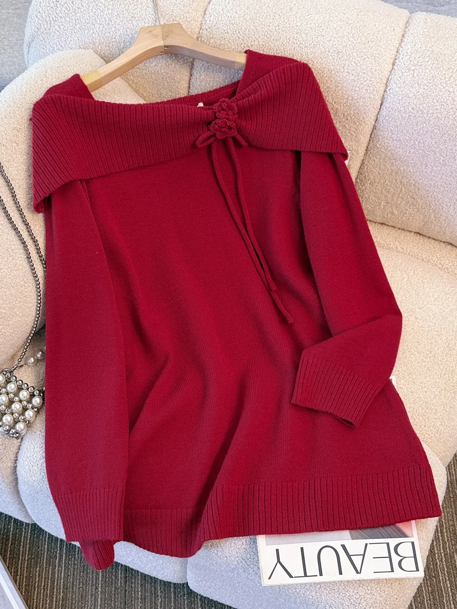 

140Kg Plus Size Women's Bust 145 Autumn Winter Red Knit Sweater Long-Sleeved Top 4XL 5XL 6XL 7XL 8XL