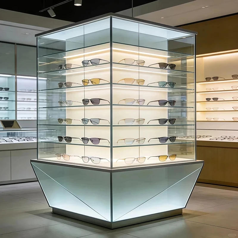 custom.Customizable Color Size LED Lighting Retail Display Etagere Shelves Powder Coated/Glass Back Jewelry Glasses Supermarkets
