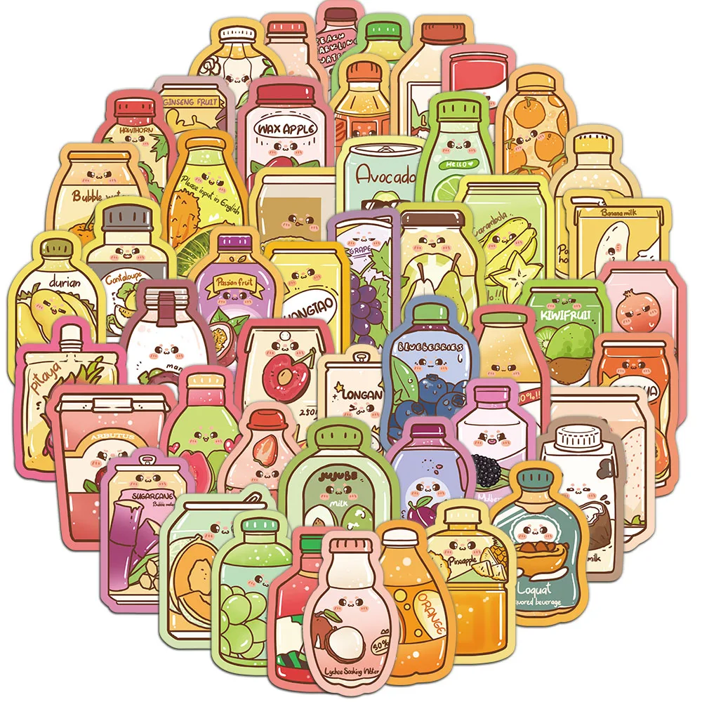 50 Uds pegatinas de bebidas de verano dibujos animados frutas bebidas jugo té de la leche fundas de teléfono tabletas pegatinas decorativas