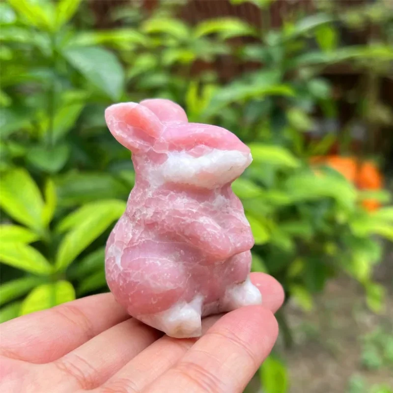 2 ” Natural Hand Pink Opal Rabbit,Quartz Crystal animal,mineral specimen,Home Decoration,Reiki healing,Crystal Gifts 1PC