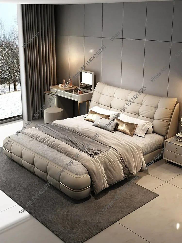 LU New premium luxury modern simple light luxury pull button cloud down floor leather bed 2 meters 2