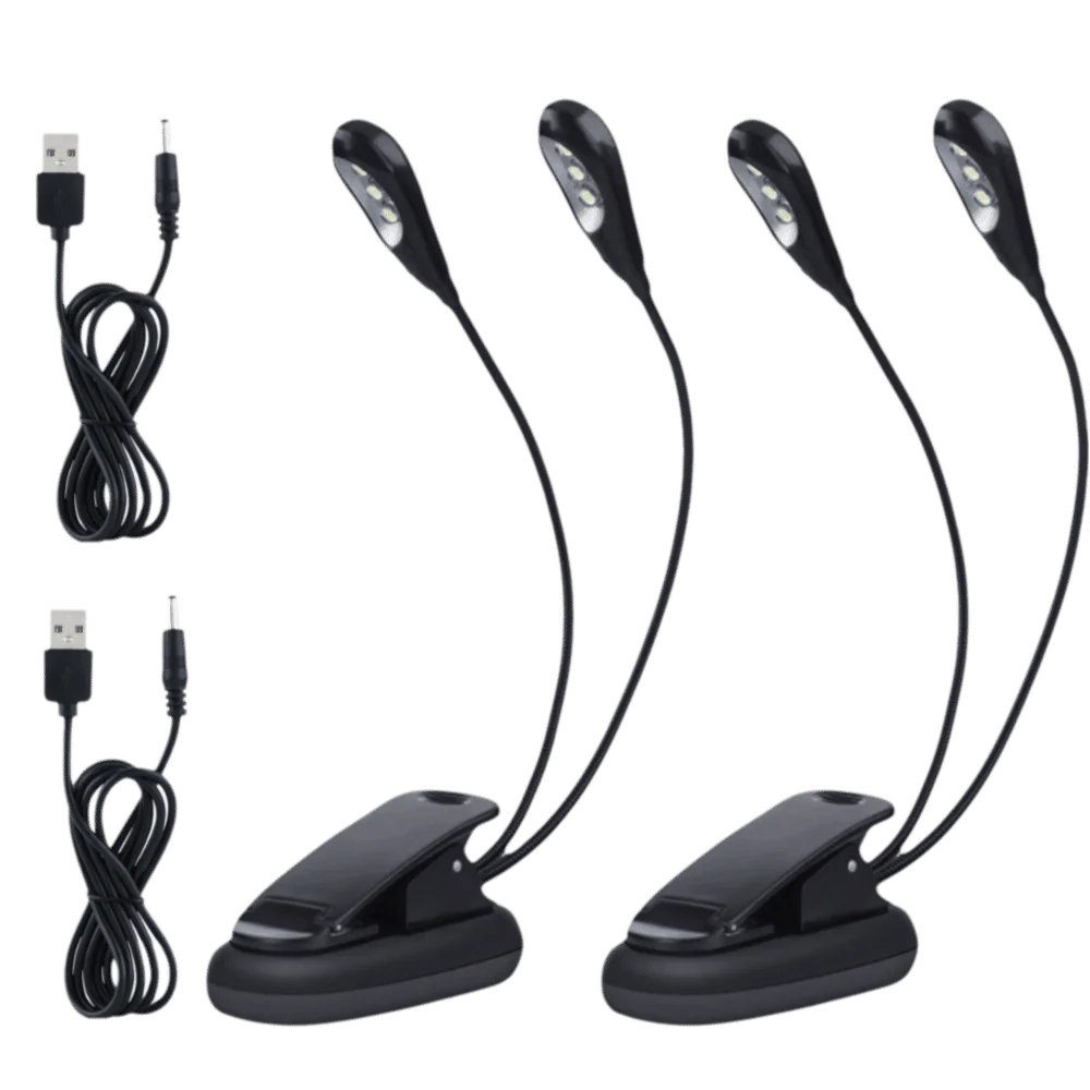 

2pcs ​LED Lamp Music Stand Light​ ​Double Arms ​Black ​Book Lamp​ ​Eye Protection 6 Beads/8 Beads ​Clip On Lamp​