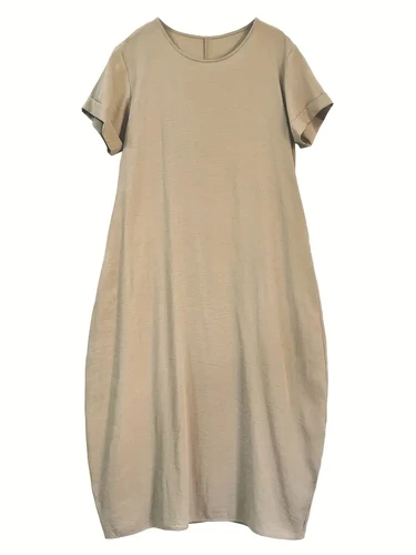 Imagen 2 del producto Vestido largo suelto informal de talla grande para mujer, manga corta, cuello redondo, para mujer