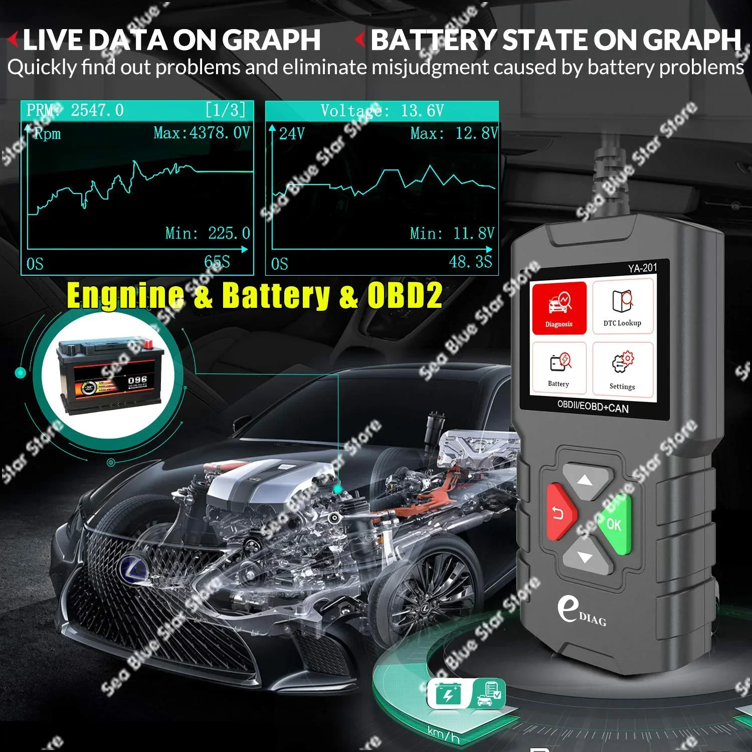 YA-201OBD2 car fault reading card battery detector, multilingual