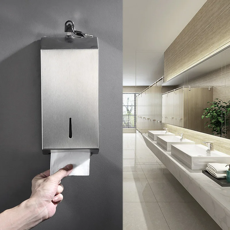 Hotel Bathroom Paper Holder Wall Mounted Stainless Steel Waterproof Smooth Tissue Storage Box Home Bathroom Accessories
