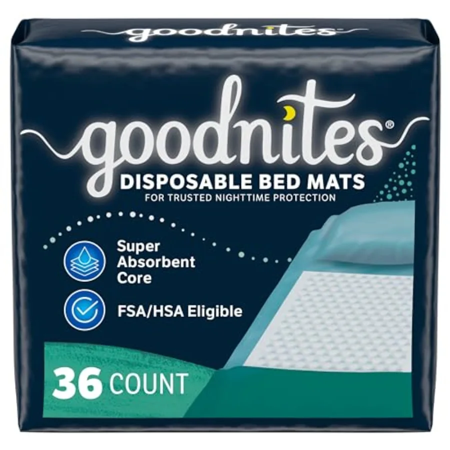 Goodnites Disposable Bed Pads/Bed Mats for Bedwetting 2.4 x 2.8 ft 36 Ct 4 Packs of 9