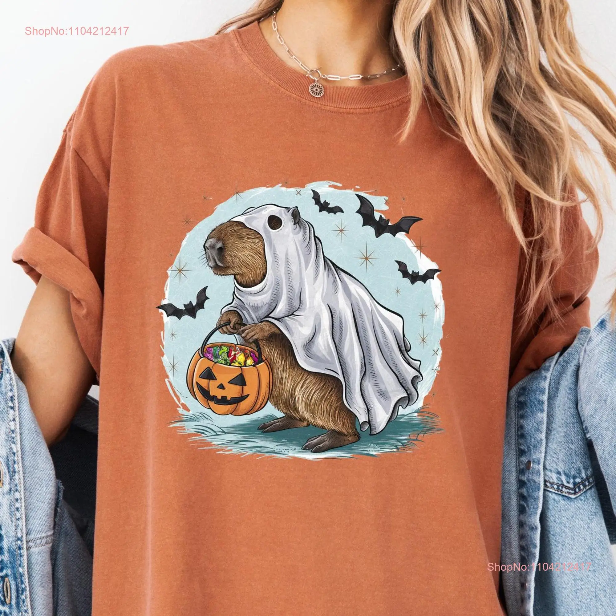 Ghost Capybara T Shirt Cute Halloween Trick or Treat Vibes long or short sleeves