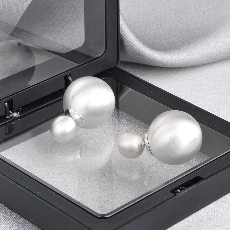 High-end sense versatile personalized metal brushed ball stud earrings, front and rear two wearing fashion light luxury fashion