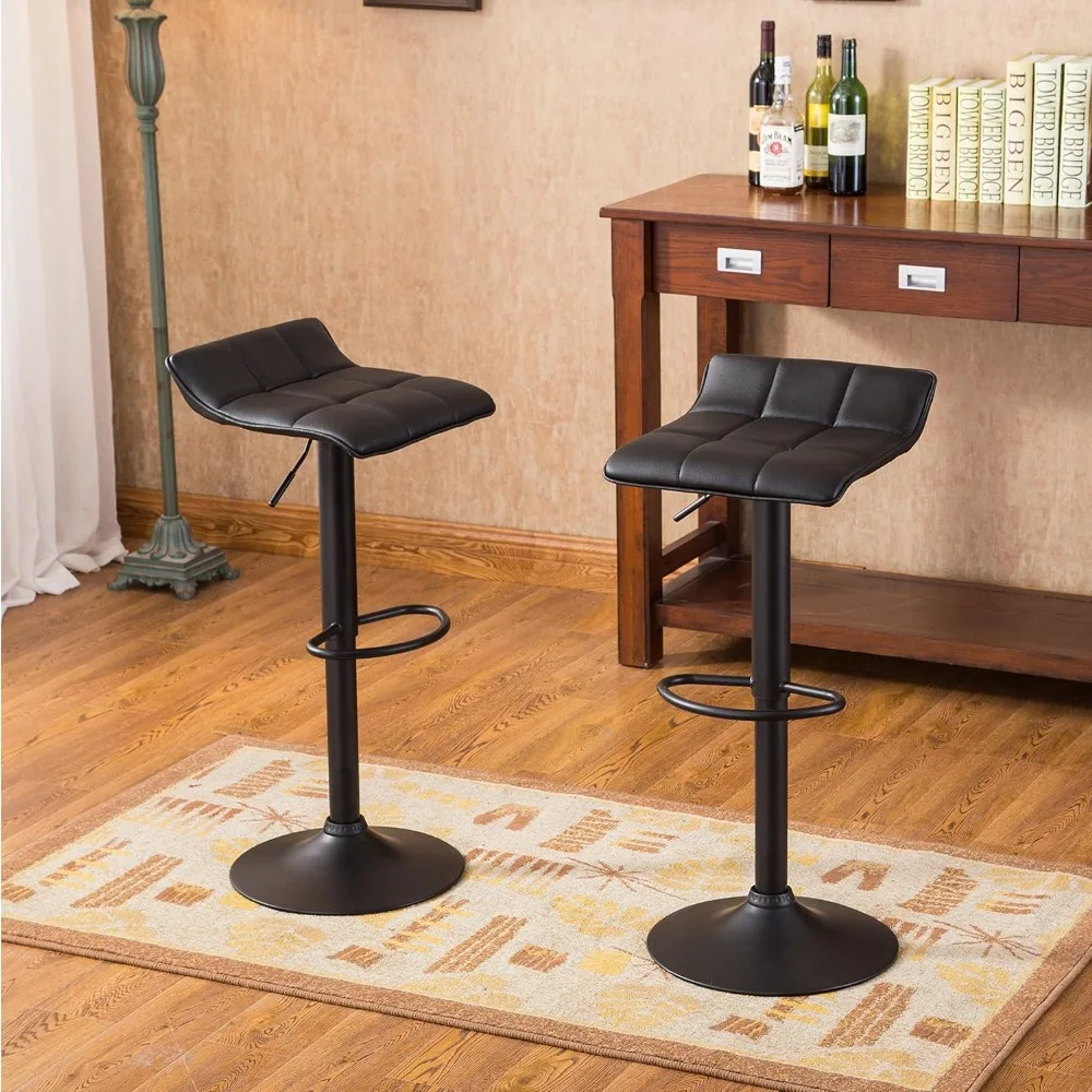 Belham Swivel Black Bonded Leather Adjustable bar Stool. Set of 2