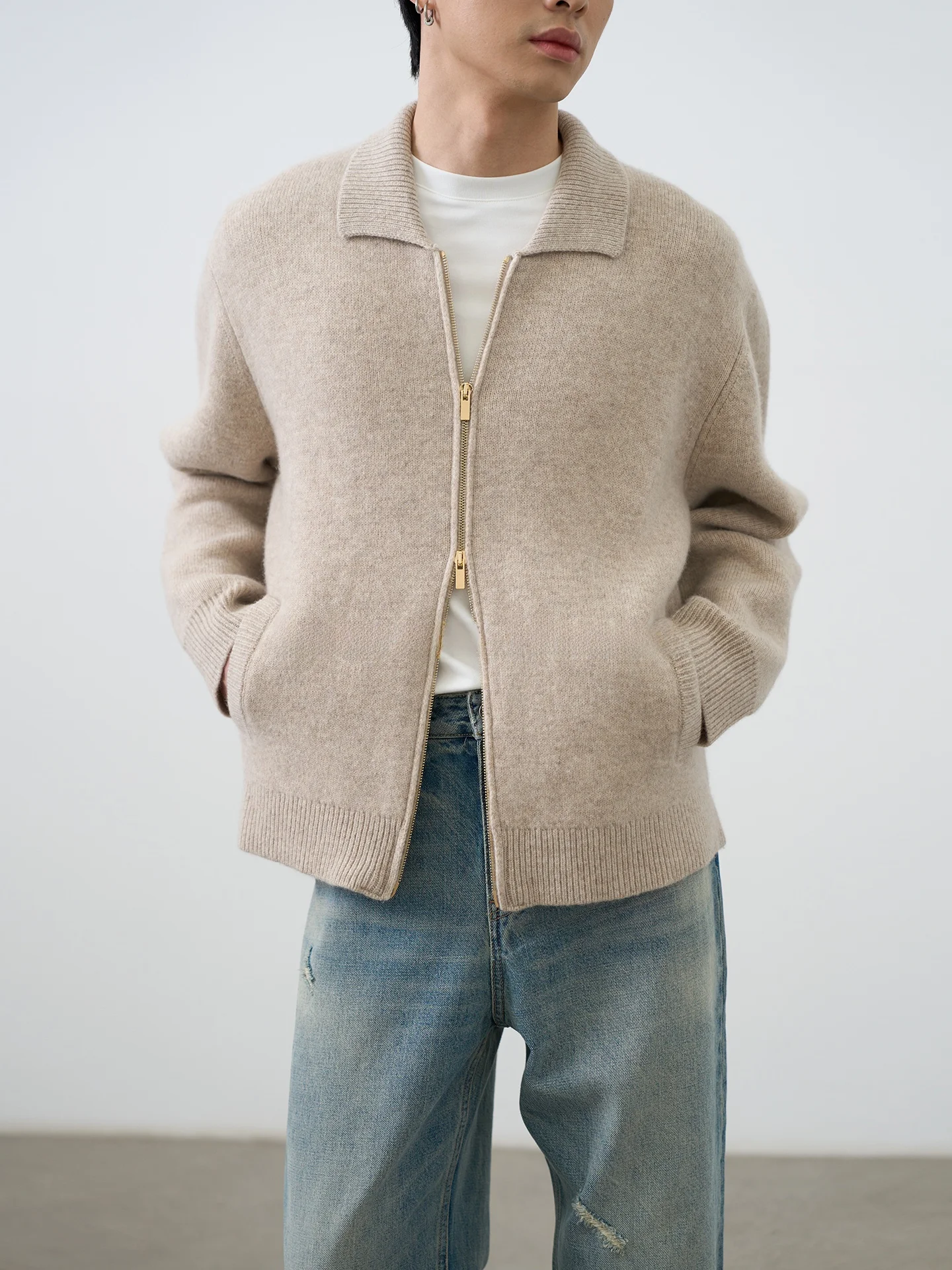 

AETERNUS Men's Camere Knitted Sweater Coat Cardigan Fine Wool Turn-down Collar Luxury Casual Sle Long Sve Zipper