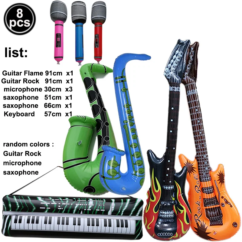 Ensemble de jouets gonflables Rock Star, guitare musicale gonflable, Piano, Saxophone, ballons, accessoires, décorations de fête à thème de Concert des années 80  15