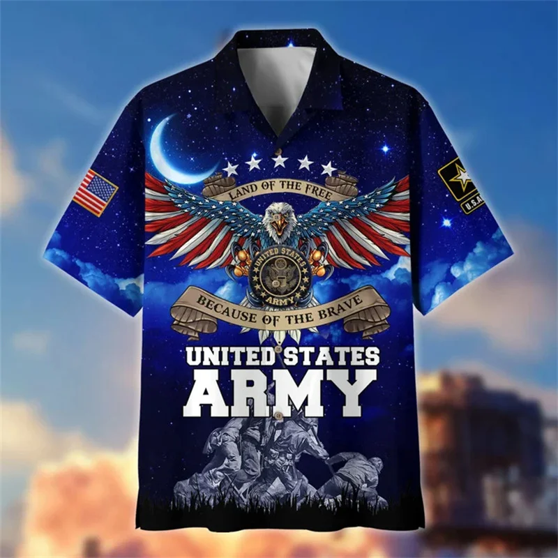 Summer New 3D Printing United States Soldiers Veterans Armys Shirts For Men Fashion Cool Short Shirts Harajuku Y2k Clothing Tops