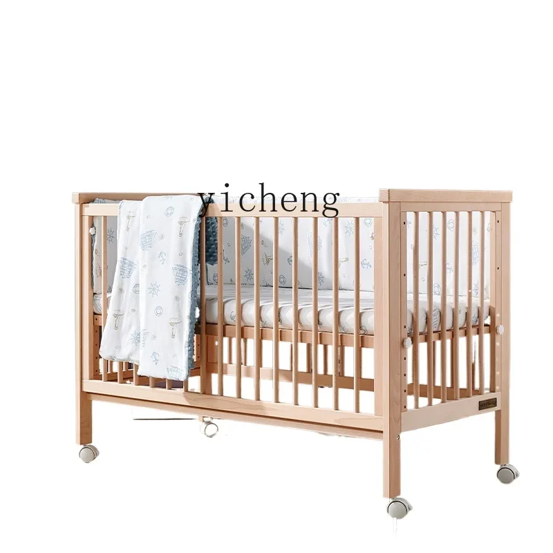 

Tqh Baby Crib Solid Wood Baby Beech Bed Multifunctional Children's Bed Stitching Bed with Roller