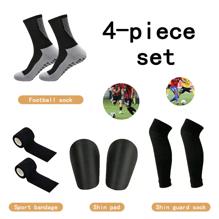 

4 Piece Set Men Women Sports Non-slip Football Socks Sports Bandages High Quality Leg Cover Sports Baffle Football Accessories