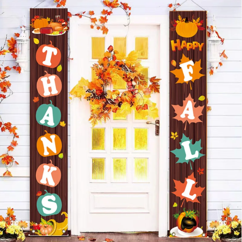 

Thanksgiving Day Party Decorations Thanks Fall Couplet Banners Flag Class Of Porch Door Banner Window Hanging Flags Sign decor