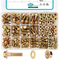 521pcs Carbon Steel Flange Bolt and Nut Assortment Kit - Grade 8.8 Hex Serrated Flange Screws with Coarse & Partial Threads