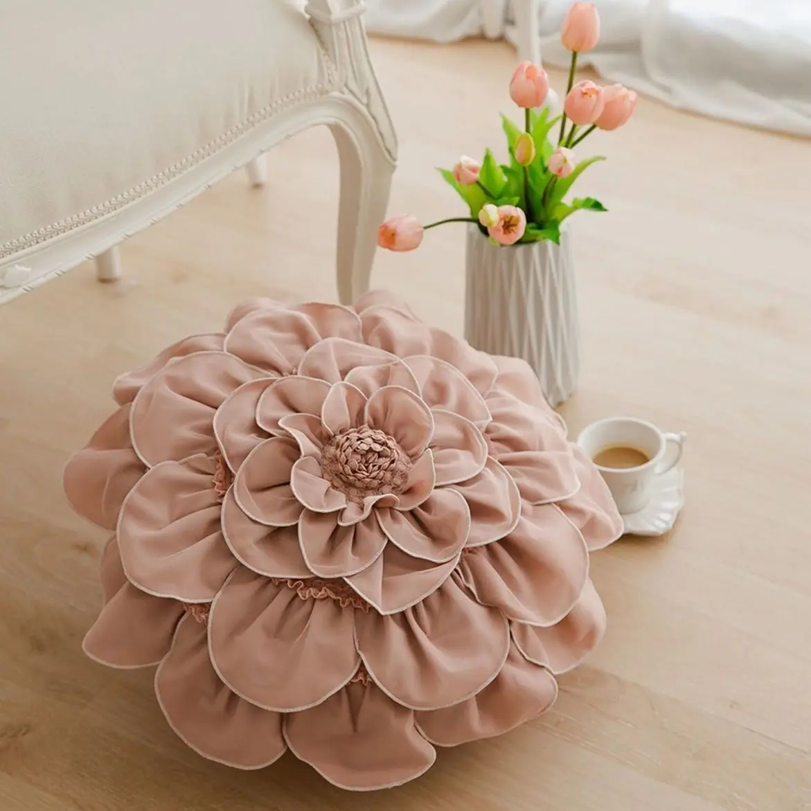 Korean Flower Petal Round Soft Cushion Pillow for Bedroom Living Room Sofa Bay Window Homestay Decor