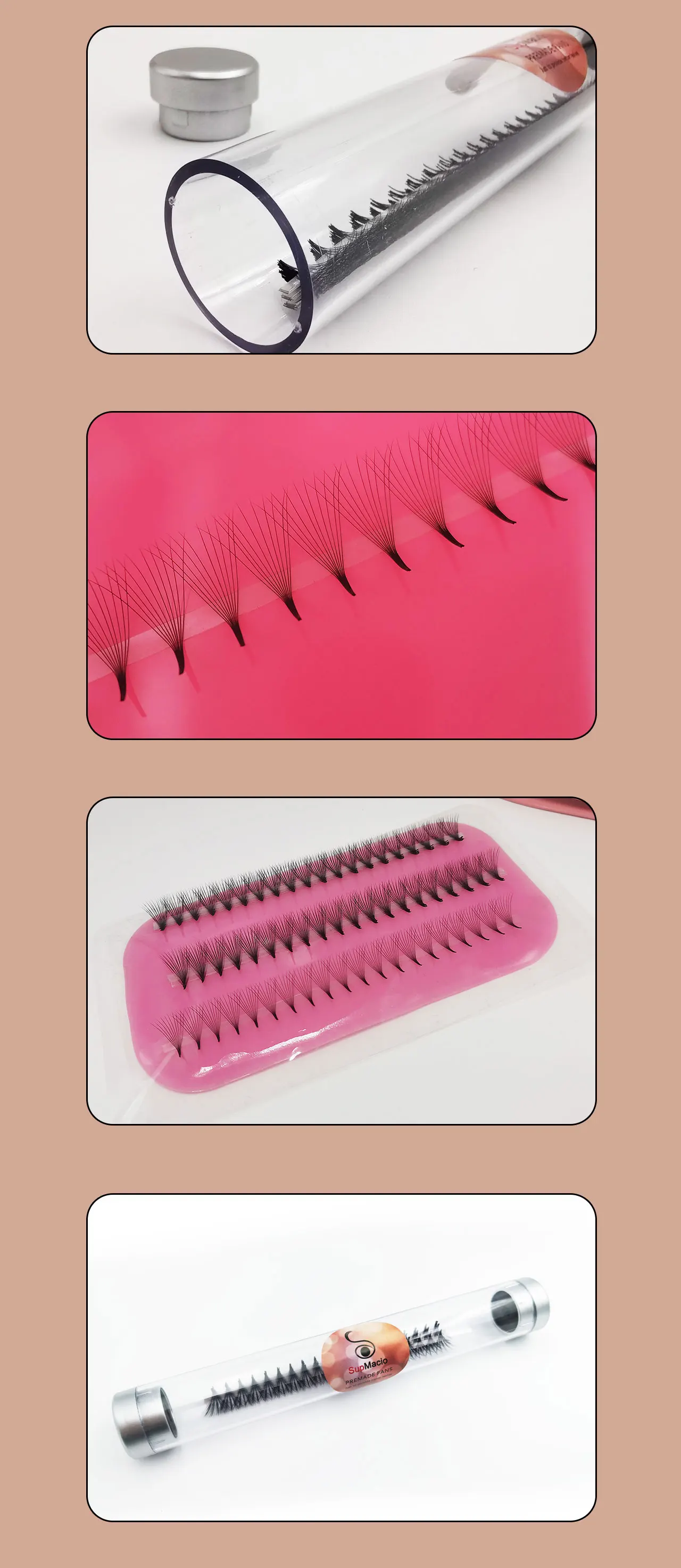Supmacio Vorgefertigter Volumenfächer, 600 Fächer, C/D-Locken, 8–16 mm, ultraschnelle, lose Fächer, Wimpernverlängerung, Mega, russische Wimpern, natürlich, weich – Detail 4