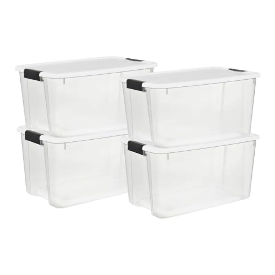 

4 Pack Ultra Latching Box Storage Bins with Lids Clear Plastic 70 Quart - Heavy-Duty Organizing Containers for Closet Bathroom
