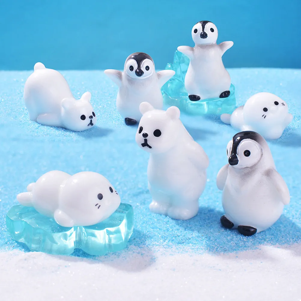

1Set Hand-Painted Resin Miniature Penguin Polar Bear Seal Ice Sculptures for Micro Landscape Garden Balcony Fairy Decor Cake
