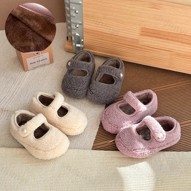 

Kids Casual Shoes 2025 Autumn Winter New Children Flats Plush Warm Non-slip Leisure Girls Fashion Comfortable Princess Shoes
