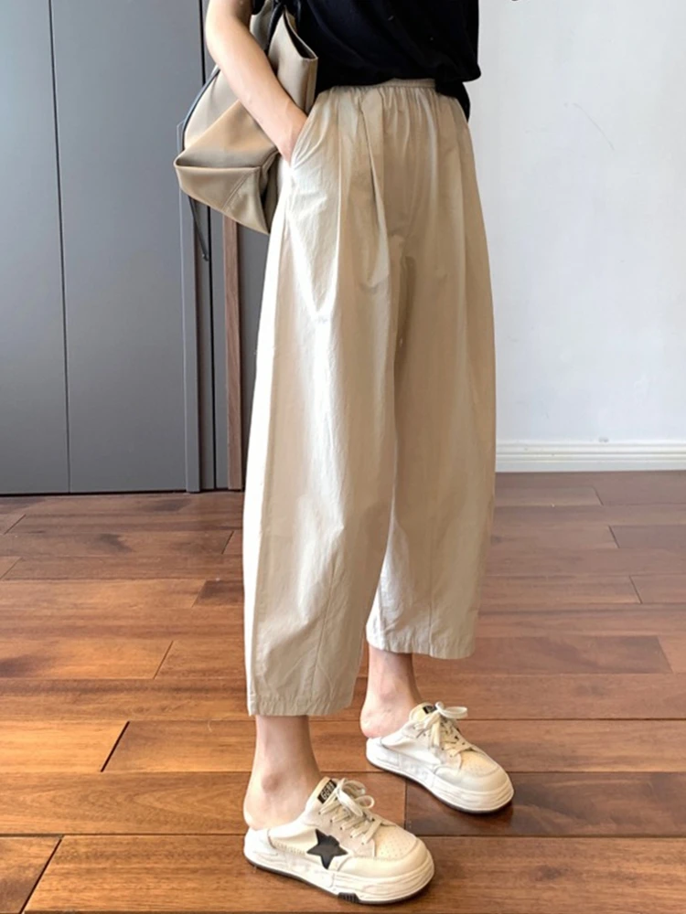 Cotton Linen Straight Leg Casual Pants Women Summer Thin Short Loose Slimming Wide Leg Nine Points Old Dad Pants