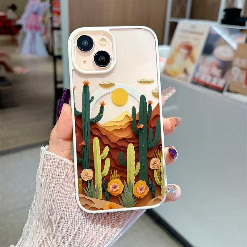 For Magsafe Phone Case For iPhone 18 17 16 15 14 13 12 11 Pro Max 17Air 15 16 14 Plus Magnetic Matte Desert Cactus Sun Cover
