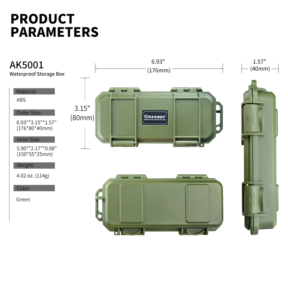 HARNDS Outdoor Waterproof Survival Sealed Box Dustproof Shockproof Plastic EDC Tools Storage Container Case Holder Fishing Tools