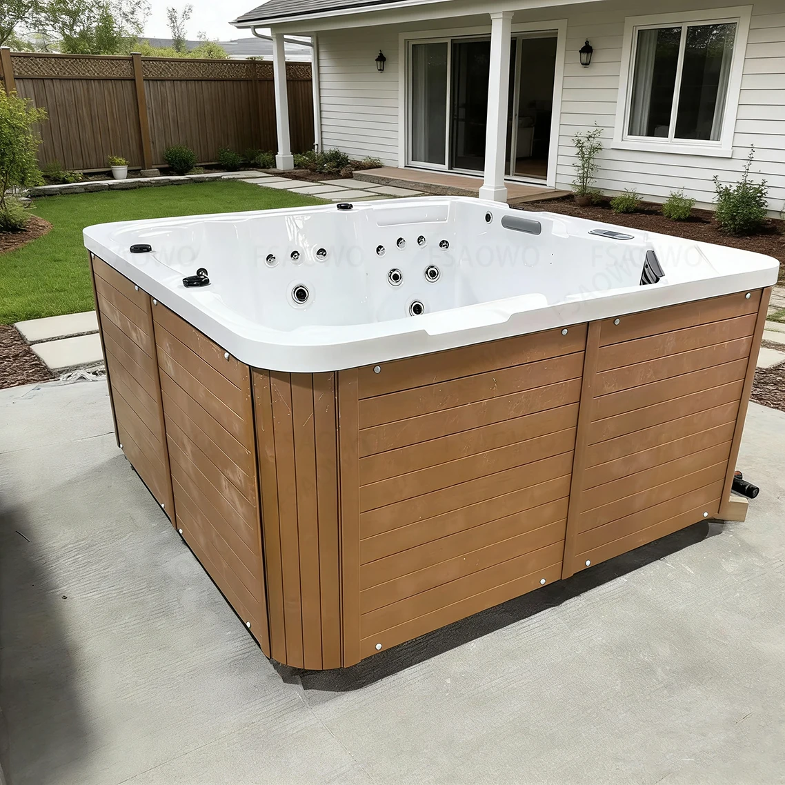 Jacuzzi Exterior Marrón para 5 Personas, Piscina de Hidromasaje Acrílica con Burbujas de Aire y Panel de Control