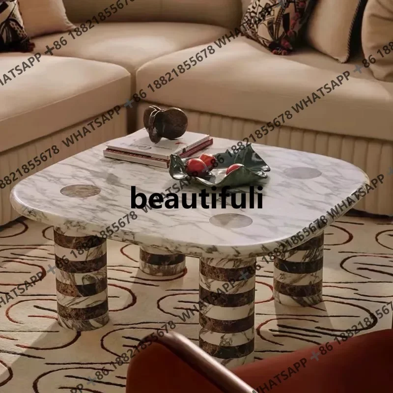 

R Italian minimalist natural marble coffee table living room high-end art table coffee table