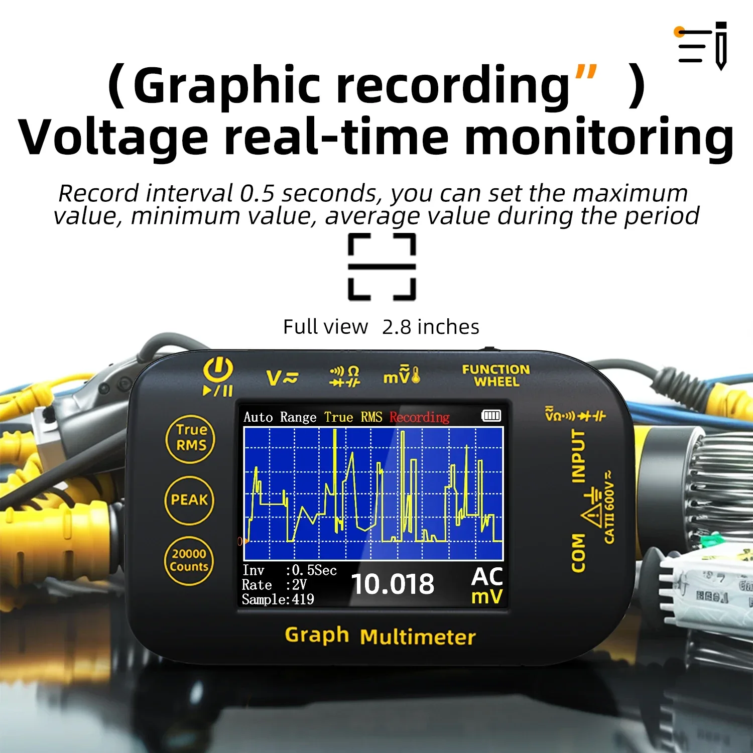 BSIDE Intelligent 20000 Counts Multimeter Precise Voltage Waveform Recording Temperature and Lithium Battery Voltage Testing