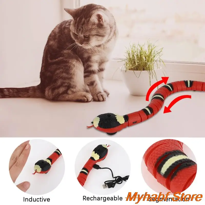 Moving Snake Tease Toy Pet Cat Interactive Simulation Sensing Snake for Teasering Pet Dog Cat Play USB Rechargeable Kids Gifts