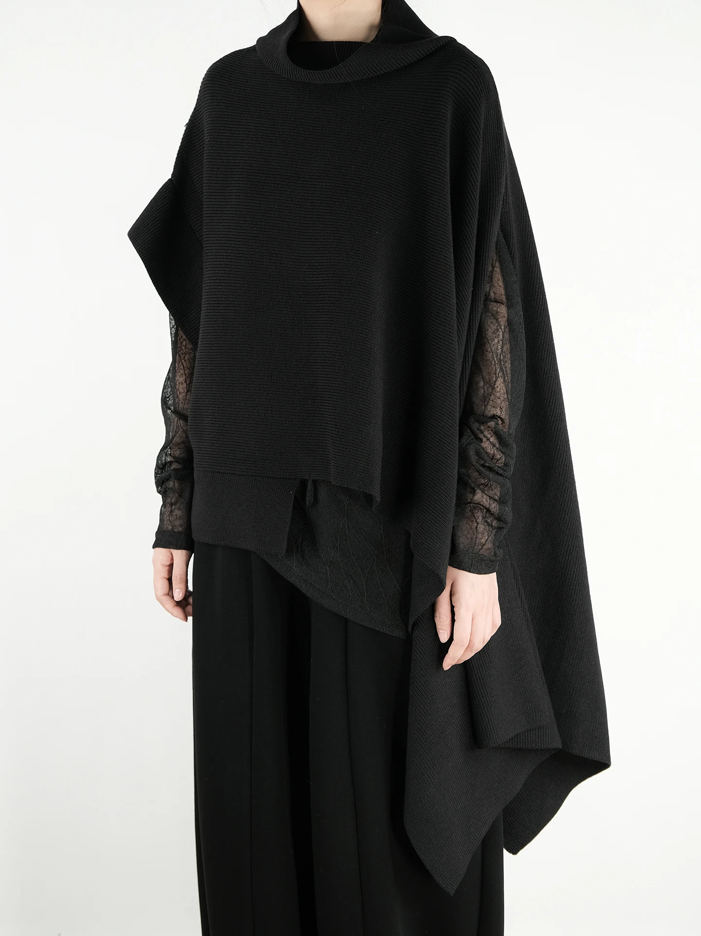 

K Sle двусторонняя одежда женский вязаный свитер с накидкой асимметричный дизайн повседневный свободный крой осень-зима модный топ