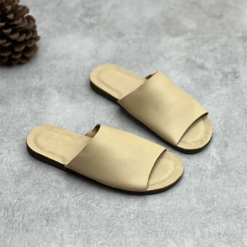 Careaymade-Summer Handmade Genuine leather Slippers Flat Bottom Soft Bottom Soft Face Casual Spot Handmade Cowhide Women's Shoes