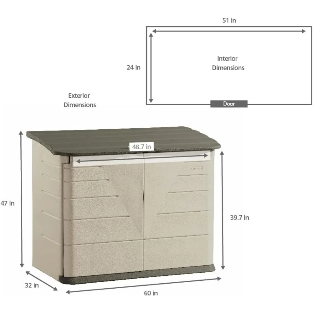 Outdoor Storage Shed with Floor (5 X 4 Ft), Large Horizontal Resin, Weather Resistant, Maintenance Free, Outdoor Cabinet