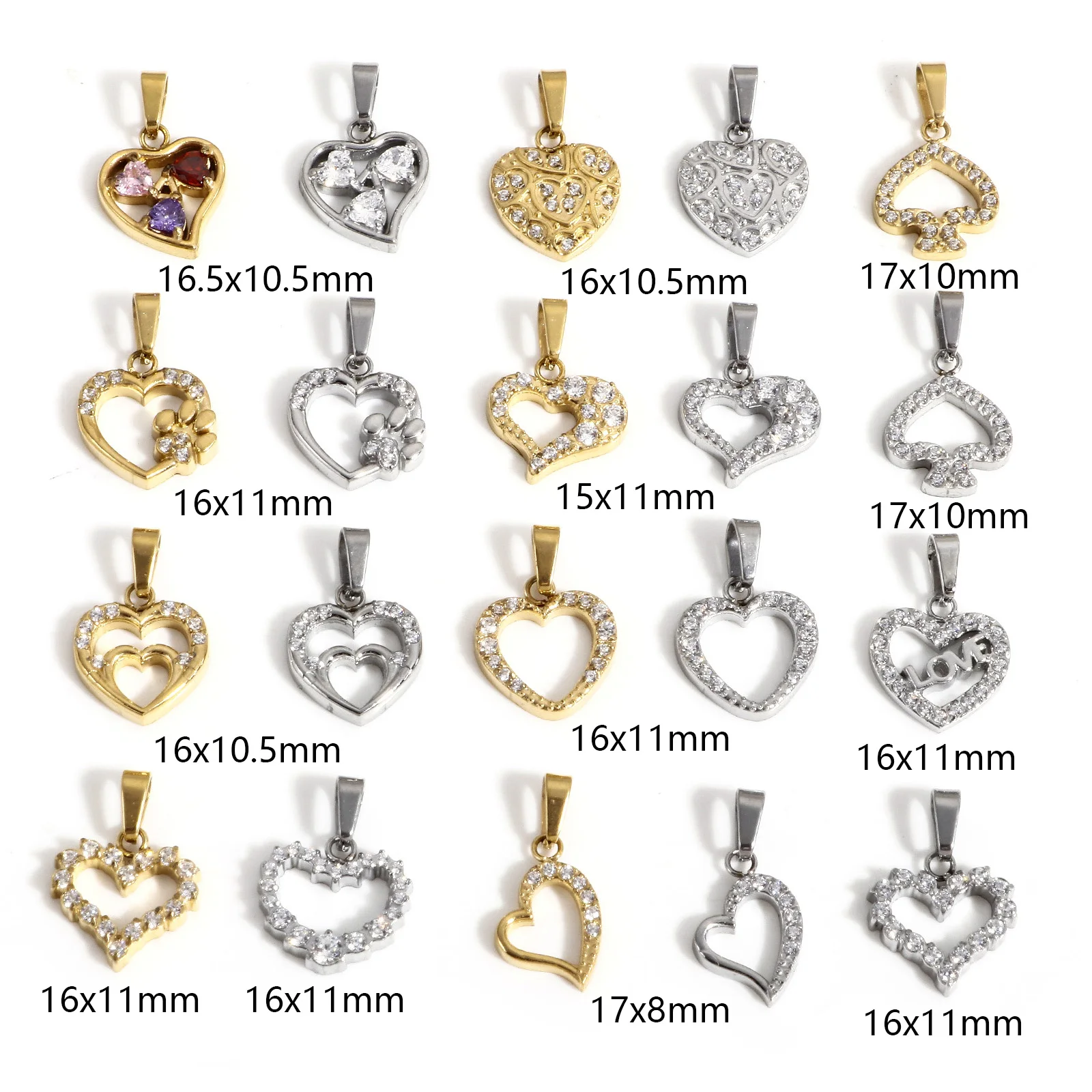 1pc 304 Stainless Steel Valentine's Day Charms Sweet Heart Micro Pave Pendant DIY Necklace For Women Wedding Party Jewelry Gift