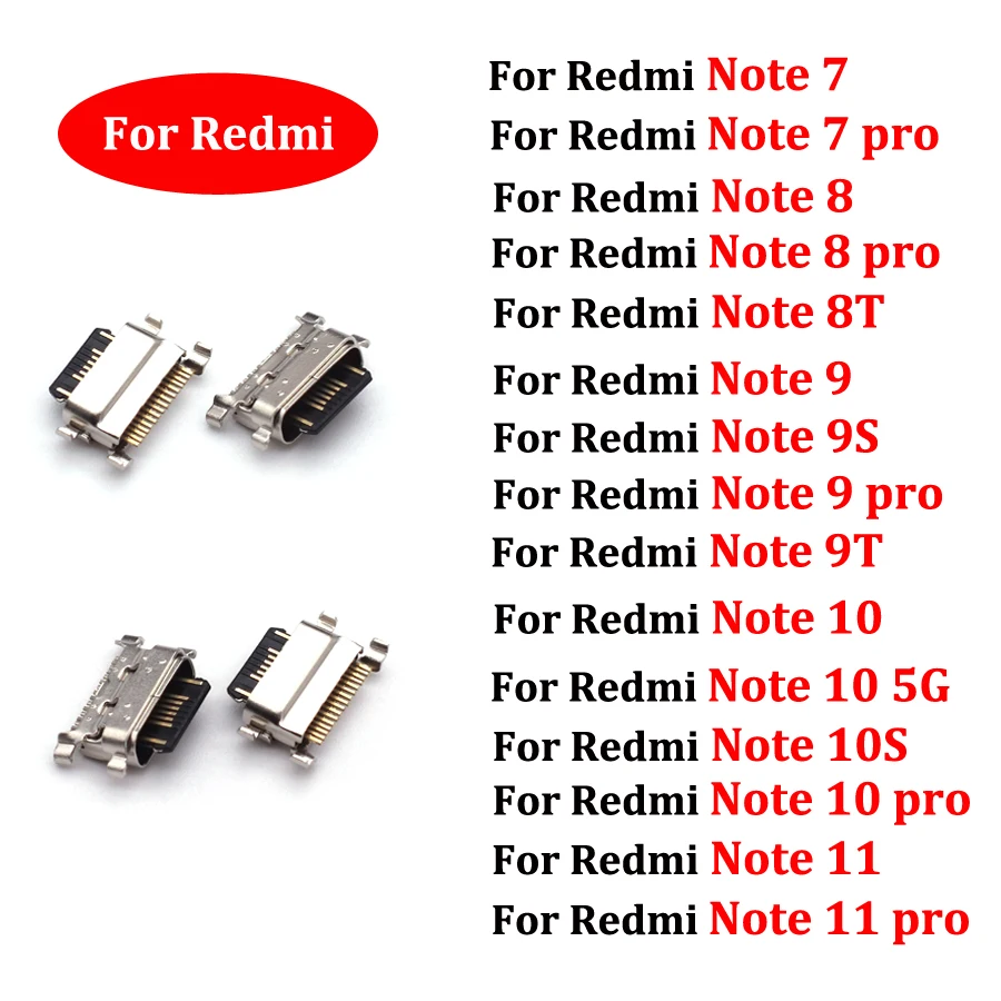 

100 шт. USB-порт для зарядки, разъем для зарядки, разъем для док-станции, новый для Xiaomi Redmi Note 11 10 10S 9 9S 9T 8 8T 7 Pro 4G 5G