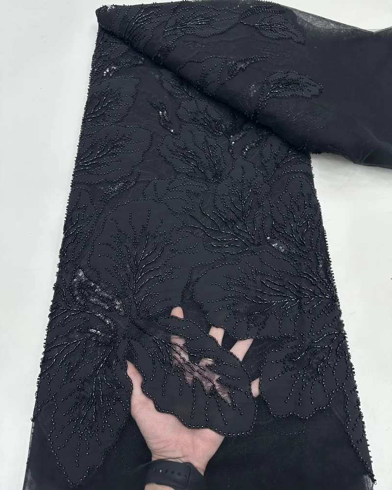 Africa Nigerian Beaded French Mesh Lace With Sequins High Quality 2025 Embroidery Lace Sequins Lace For Wedding Dresses Women