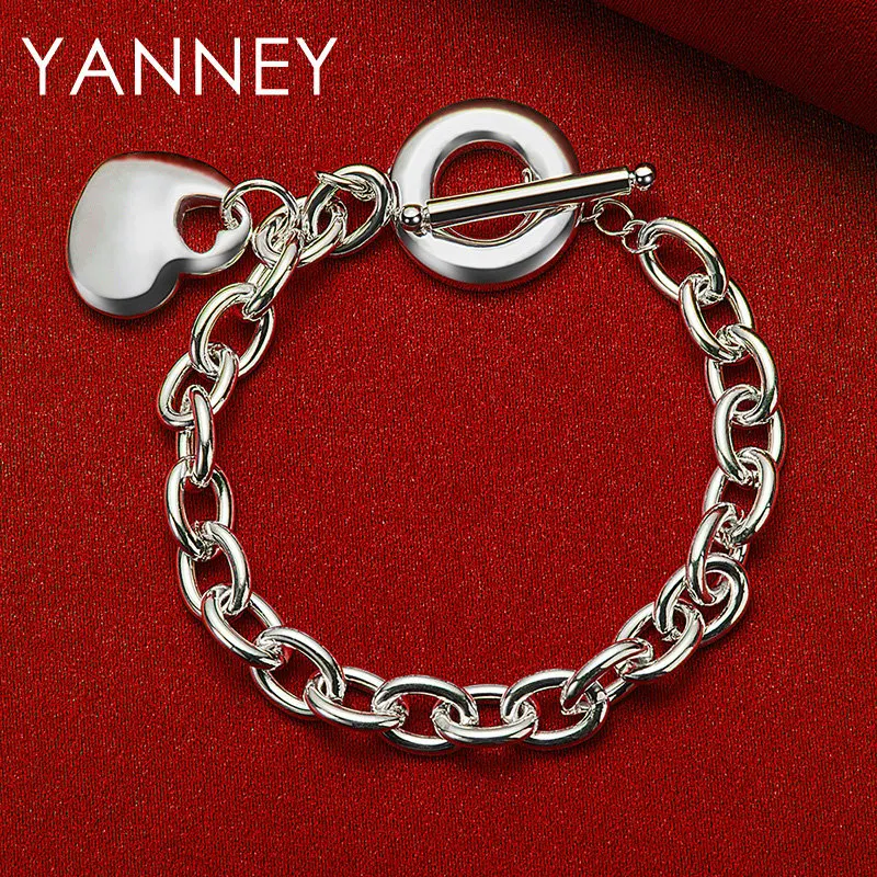 

Luxury 925 Sterling Silver 8 Inches Cute Heart TO Bracelet For Women Fashion Wedding Engagement Gift Party Jewelry