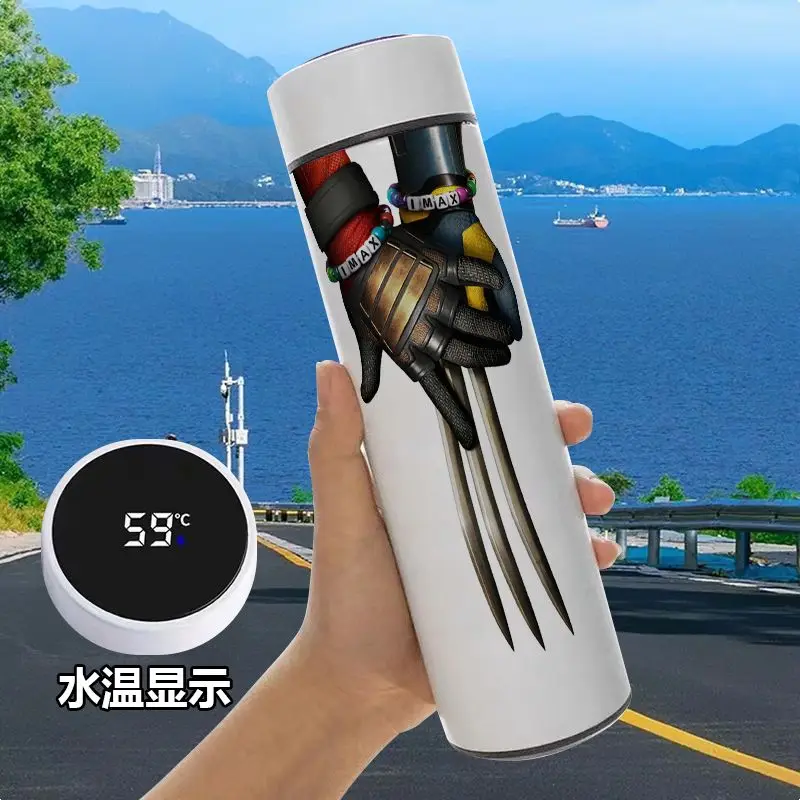 Anime peripheral Marvel Wolverine Deadpool cool cartoon pattern fashionable large capacity stainless steel smart thermos cup