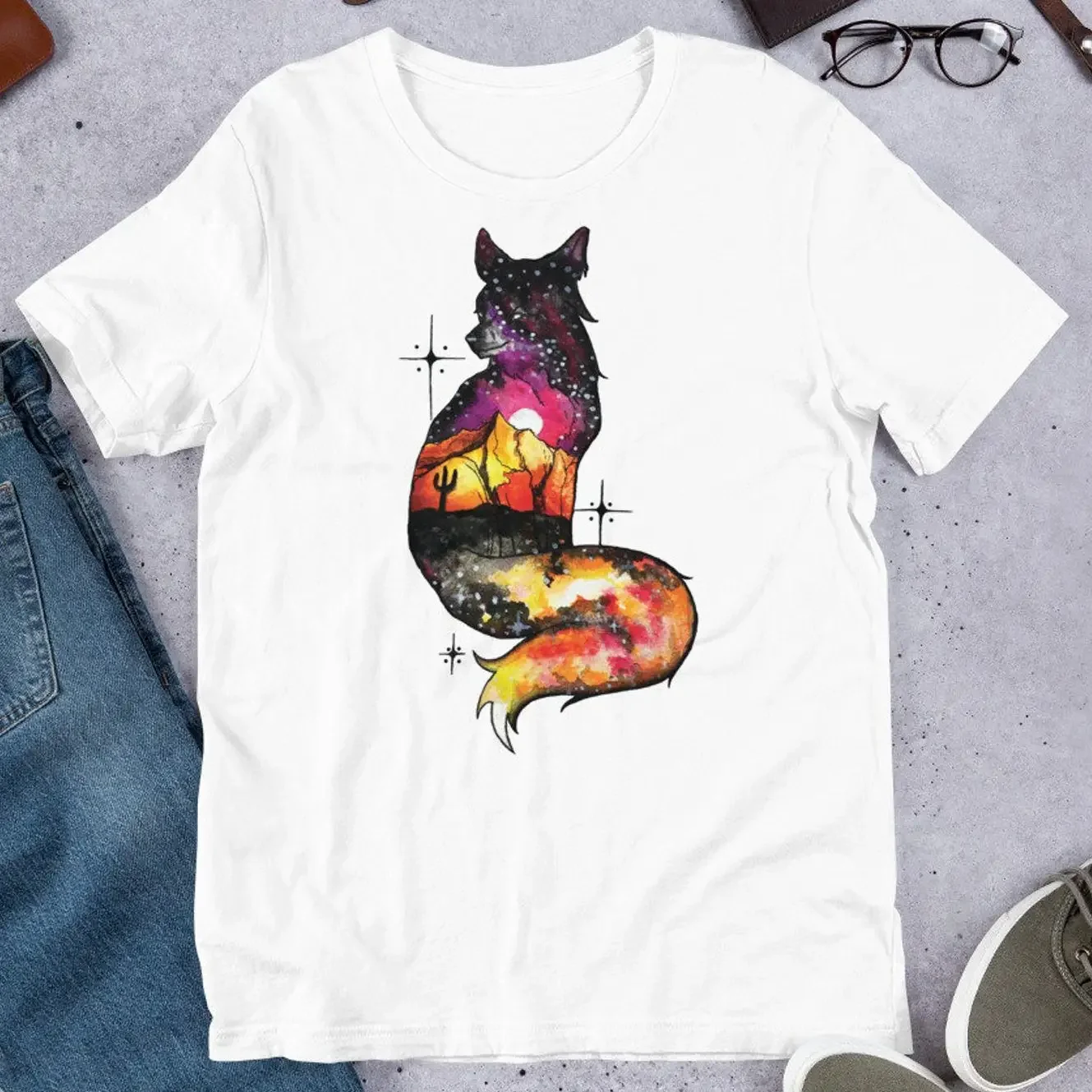 Women T Shirt Casual Ladies Basic O-collar Short Sleeved Scandinavian Fox Print Harajuku Top Women T-shirt Fashion Girl Top