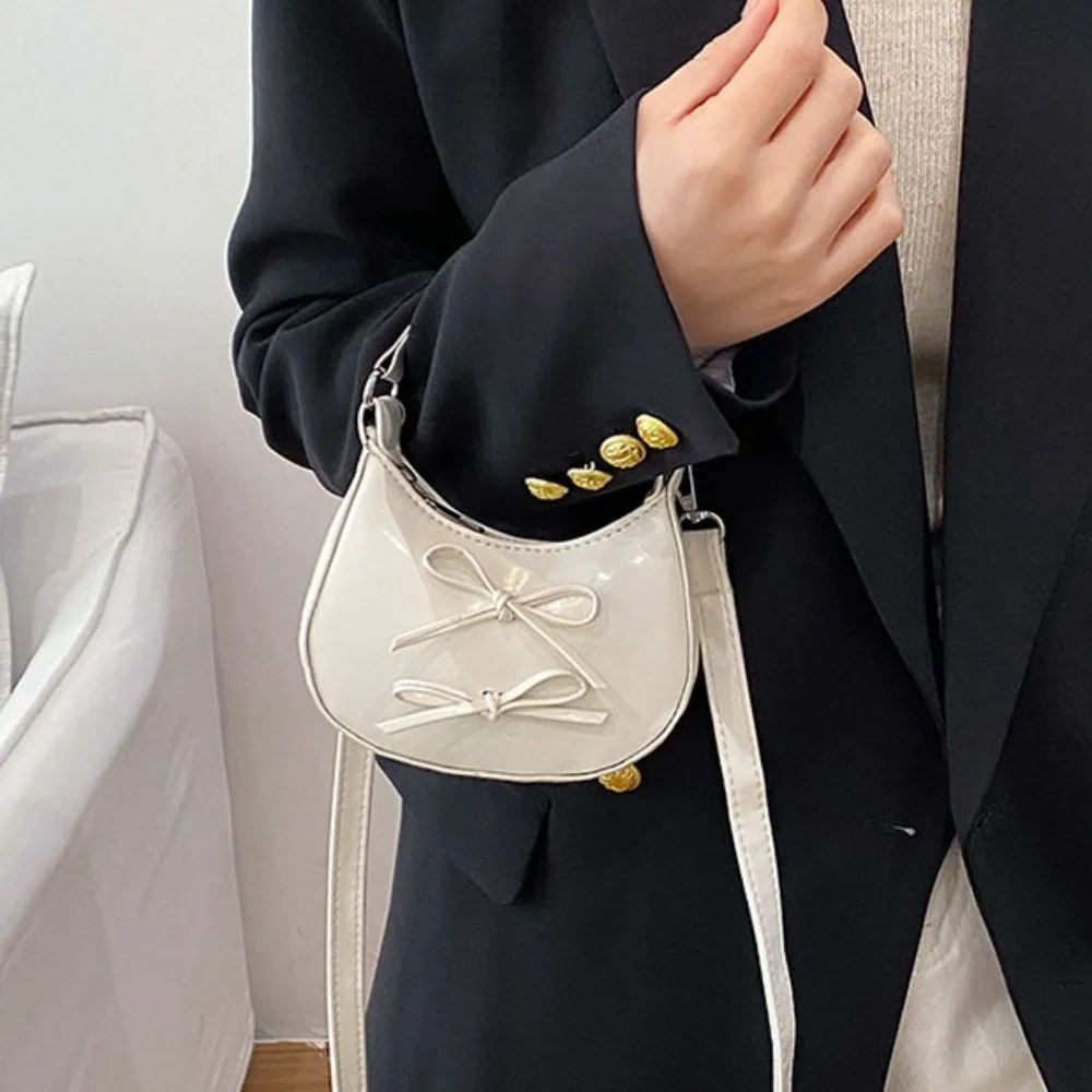 

Creative PU Bow Crossbody Bag Single Shoulder Lightweight Leather Handbag Cartoon Zipper Mini Shoulder Bag Students