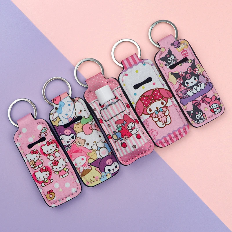 Anime sanrio batom titular chaveiro portátil casos capa bálsamo titular chaveiro presentes para meninas