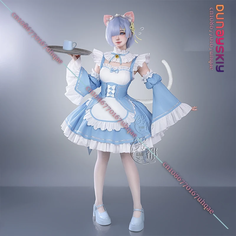 XS-2XL Re: Zero Starting Life in Another World Rem Cosplay Costume Bule French Maid  Dress Halloween Disguise for Adult Women