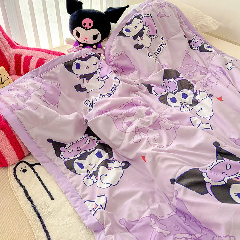 

Летнее крутое одеяло Sanrio Hello Kittys Kuromi Cinnamoroll, милое мультяшное одеяло из мытого хлопка, мягкое удобное одеяло, подарки для девочек