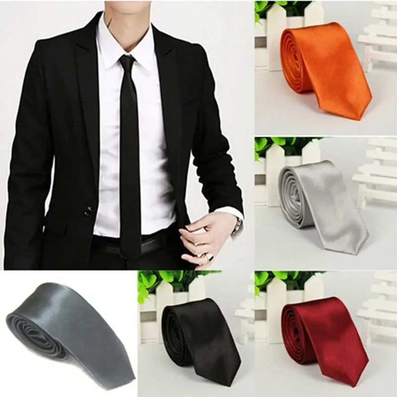 Fashion Elegant Solid Color Necktie For Men Casual Slim Plain Mens Solid Skinny Neck Party Wedding Tie Silk Neckties