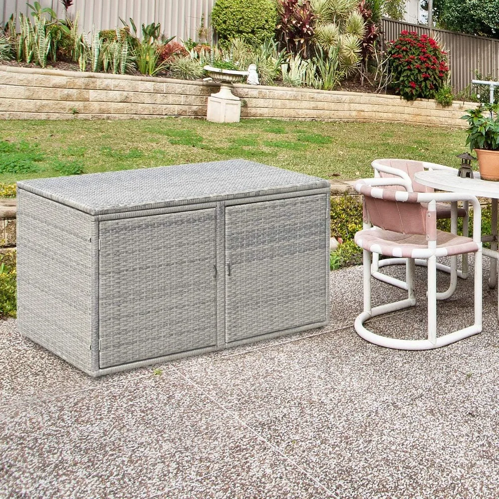 

Outdoor willow storage box, garden deck box with steel frame, rattan storage box with lid