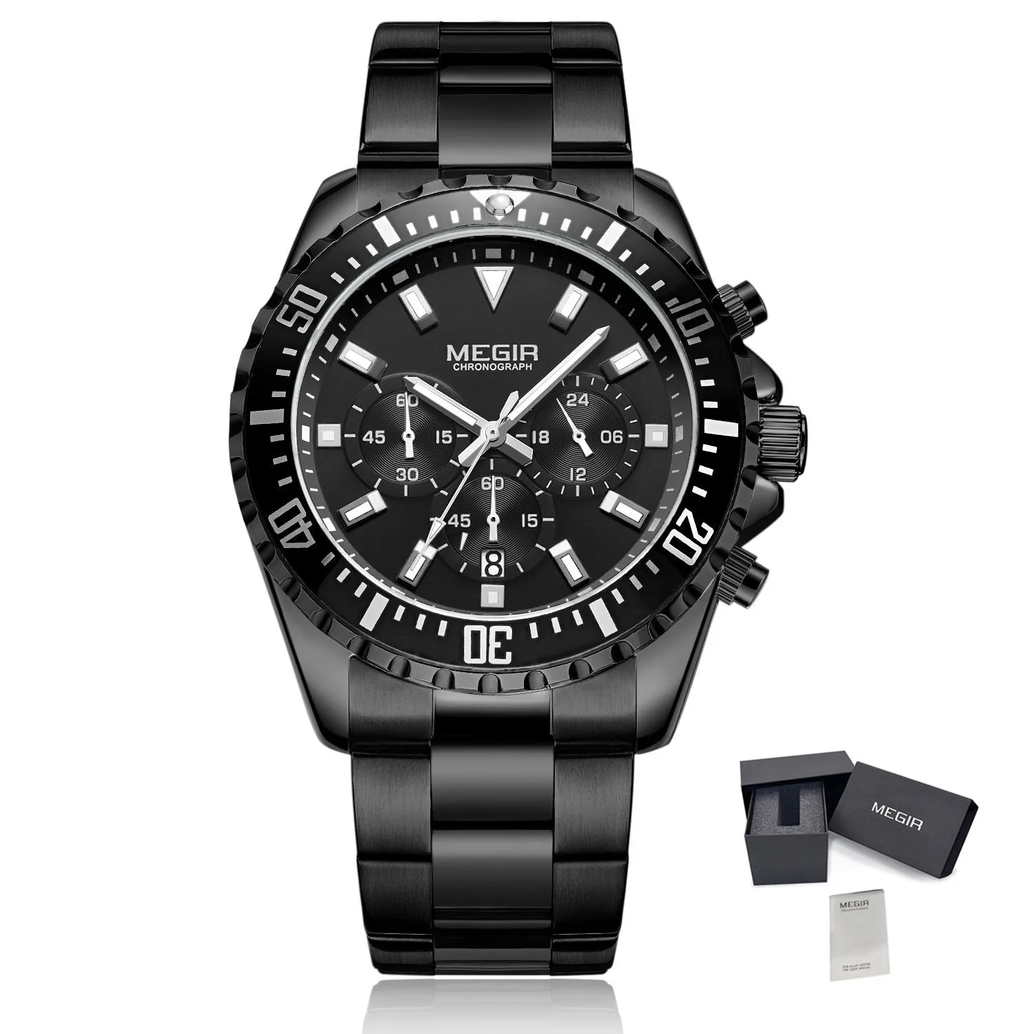 MEGIR Original Luxury Men Business Quartz Watches Stainless Steel Chronograph Military Wristwatch Clock Relogio Masculino 2064